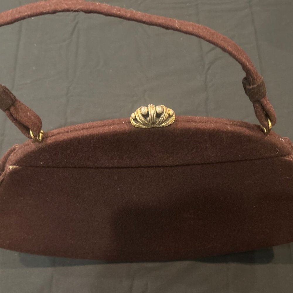 Vintage Crown Lewis Brown Wool Handbag Purse Crown Clasp #314